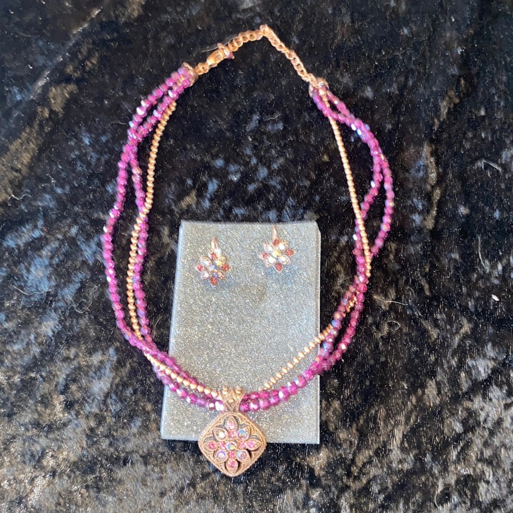 Purple necklace earring set